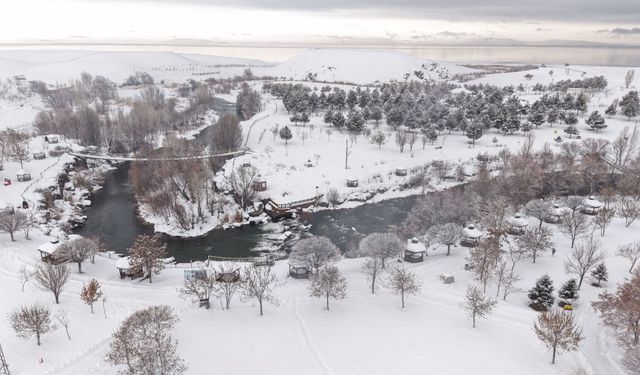 Van’da İnci Kefali Tabiat Parkı beyaza büründü