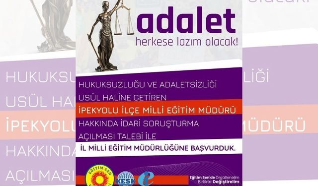Van Eğitim-Sen’den İpekyolu İlçe Milli Eğitim Müdürü hakkında soruşturma talebi