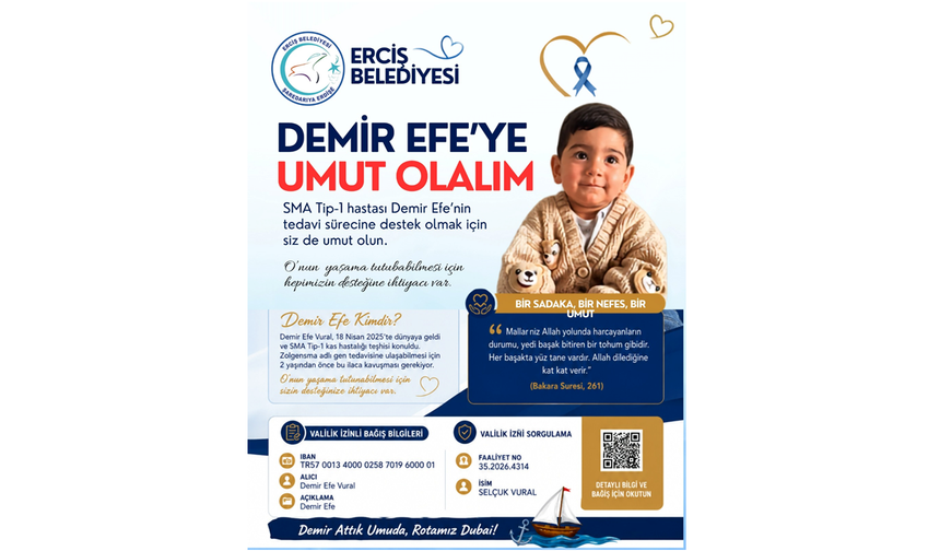 Erciş Belediyesi'nden SMA hastası Demir Efe Vural için destek çağrısı