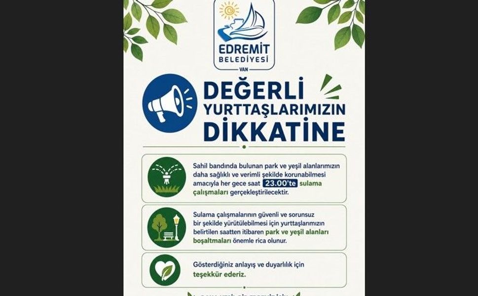 Edremit Belediyesi’nden gece sulaması uyarısı