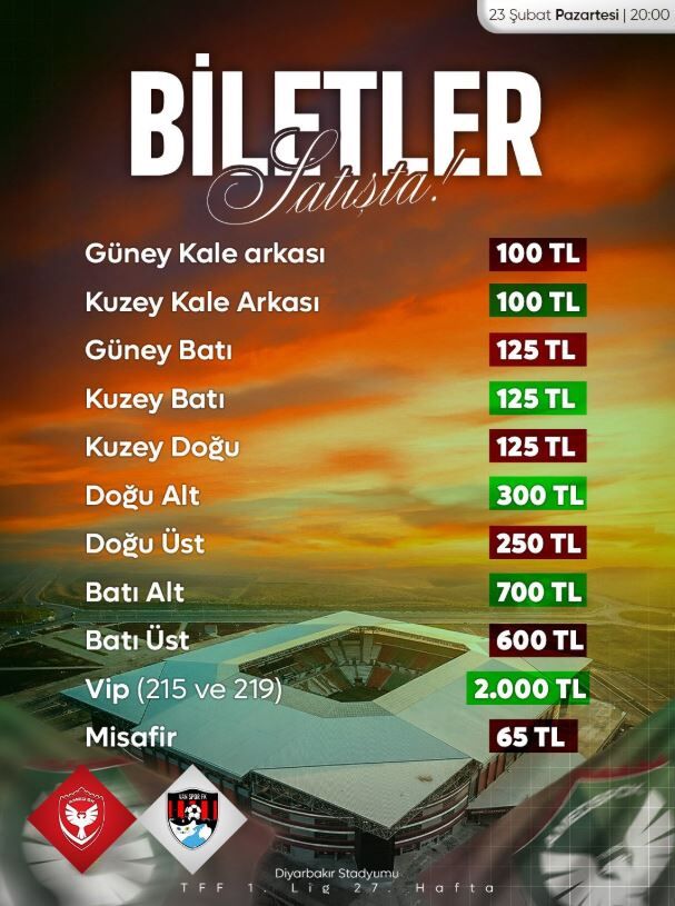 Vanspor Amedspor Bilet Fiyatları