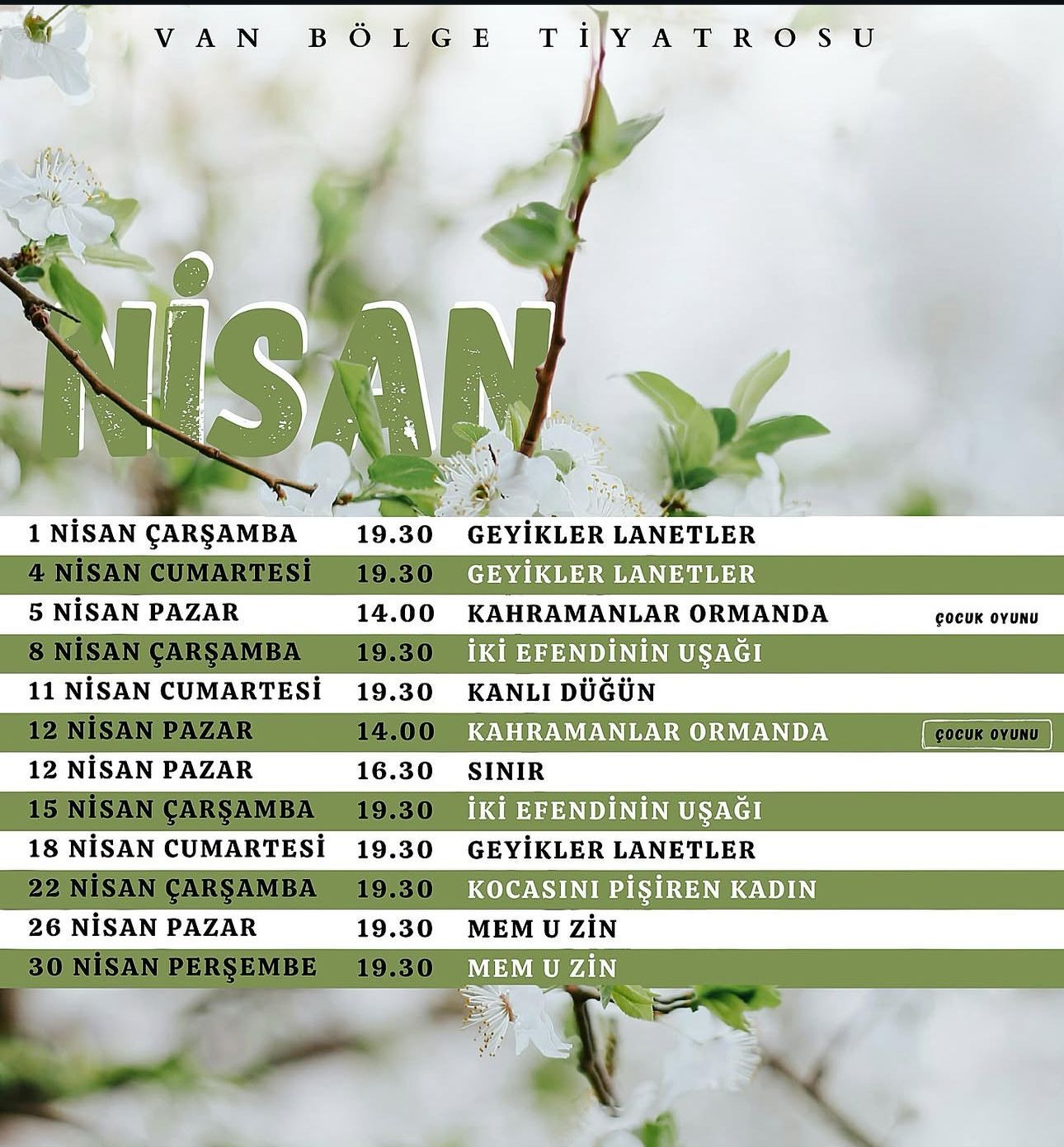 Van Bölge Tiyatrosu Nisan Ayı