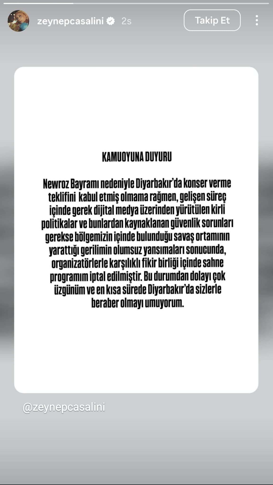 Zeynep Casalini Açıklama