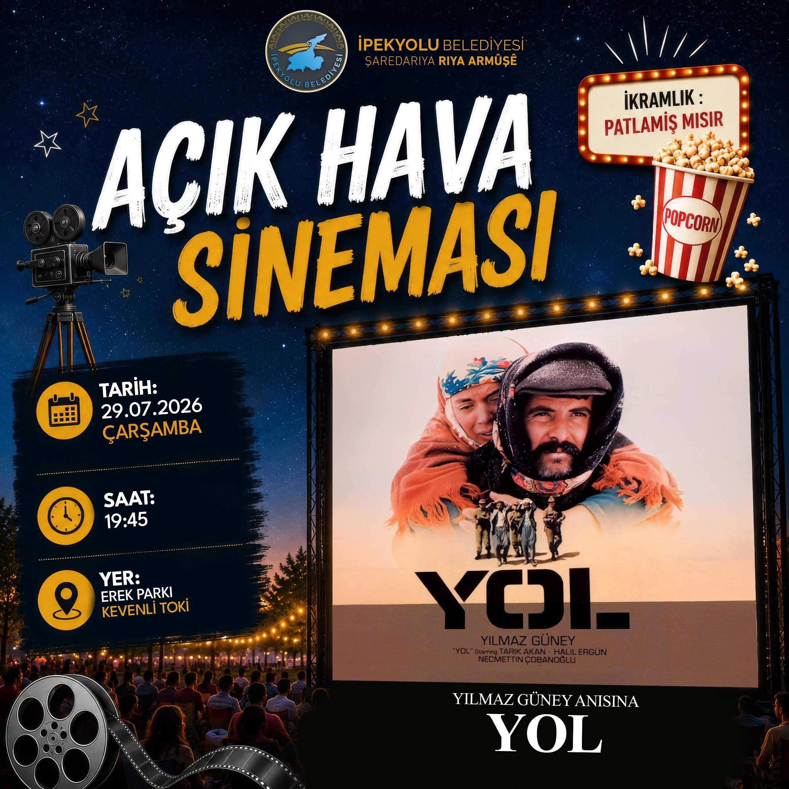 İpekyolu’nda Düzenlenecek Açık Hava Sineması Etkinliğinde, Yönetmenliğini Yılmaz Güney’in Yaptığı “Yol” Filmi Vanlılarla Buluşacak.